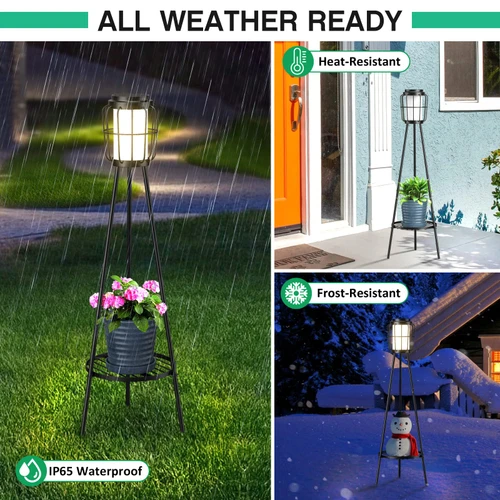 2 Pack Solar Lights with Plant Stand, Outdoor Floor Lamps, Waterproof Solar Powered Floor Lamps for Patio Deck Porch Yard Garden Decor