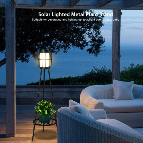 2 Pack Solar Lights with Plant Stand, Outdoor Floor Lamps, Waterproof Solar Powered Floor Lamps for Patio Deck Porch Yard Garden Decor