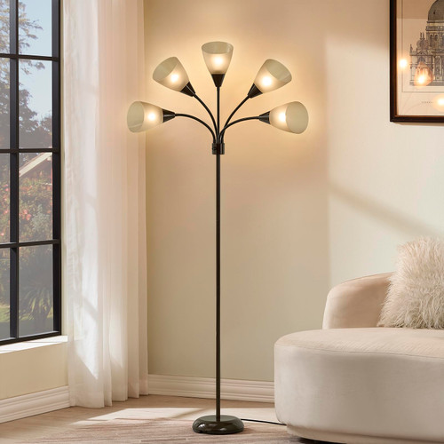 Medusa Modern Decor Floor Lamp, Multi Head Adjustable Gooseneck Bright Light for Reading, White Shades Tall Standing Tree Floor Lamp for Living Room Bedroom Office Kids Classroom, Brown
