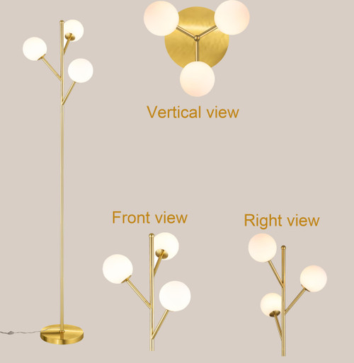 Mid Century Tree Floor Lamp with 3 Light Bulbs,70in Tall Standing Glod Floor Lamp with Frosted Glass Shade for Living Room,Office,Bedroom, Study Room, Hotel, Antique Brass Lighting