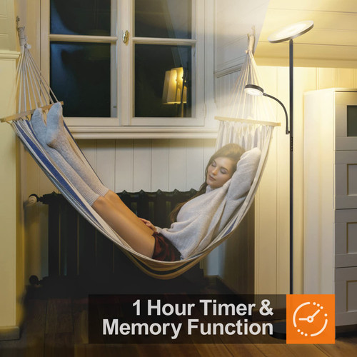 LED Floor Lamp, 27W/2400LM Modern Torchiere Lamp & 7W/ 400LM Reading Lamp, Bright Dimmable Standing Tall Lamp with 4 Color Temperature, Remote Touch Control for Living Room Bedroom Office, Black