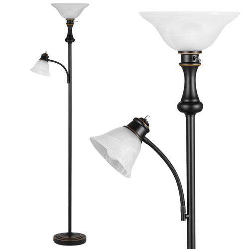 Floor Lamp with Adjustable Angle Reading Lamp-Black 71IN