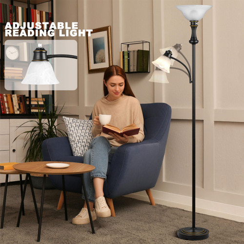 Floor Lamp with Adjustable Angle Reading Lamp-Black 71IN