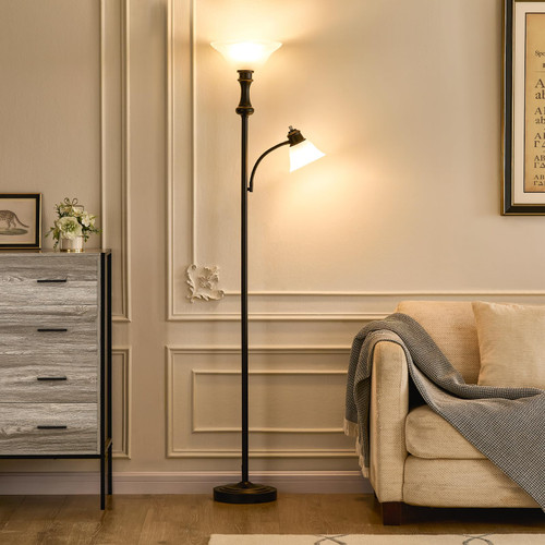 Floor Lamp with Adjustable Angle Reading Lamp-Black 71IN