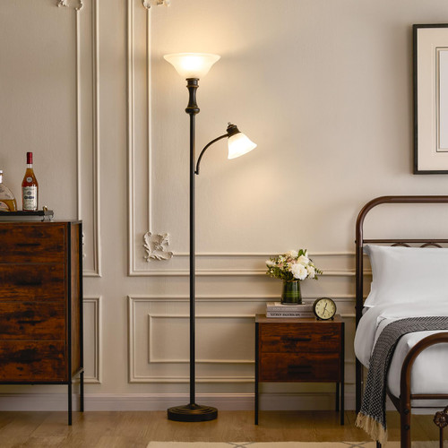 Floor Lamp with Adjustable Angle Reading Lamp-Black 71IN