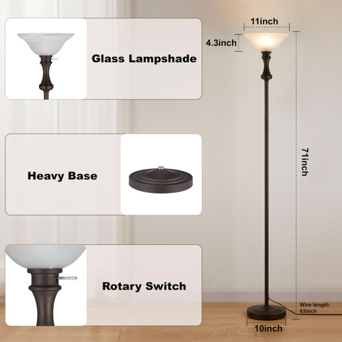 Brown Floor Lamp for Living Room with Glass Shade-71IN