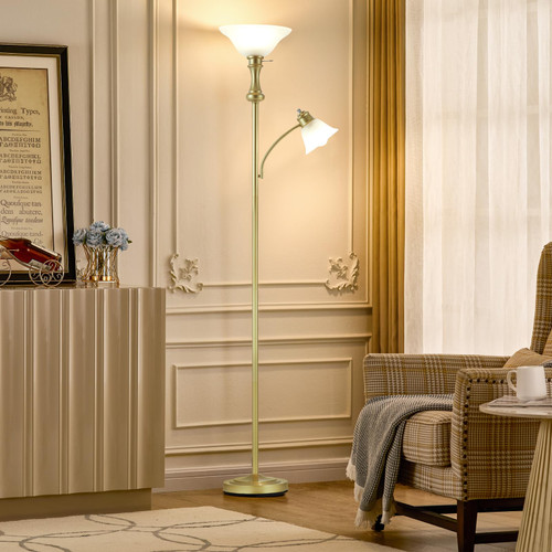 Glod Floor Lamp with Adjustable Angle Reading Lamp-71IN