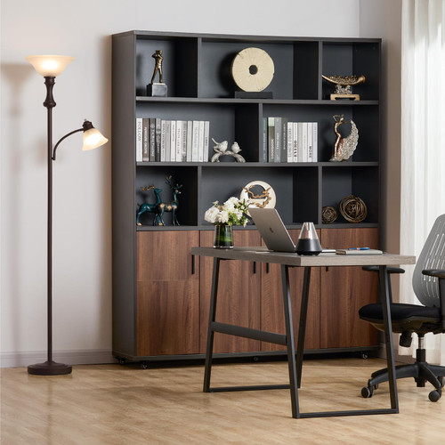 Brown Floor Lamp with Adjustable Angle Reading Lamp-71IN