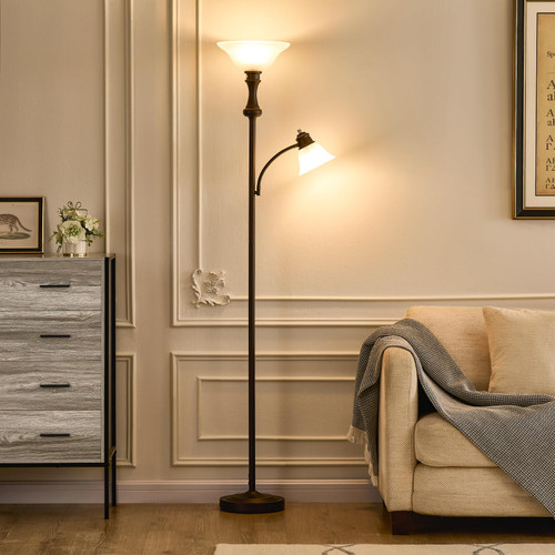 Brown Floor Lamp with Adjustable Angle Reading Lamp-71IN