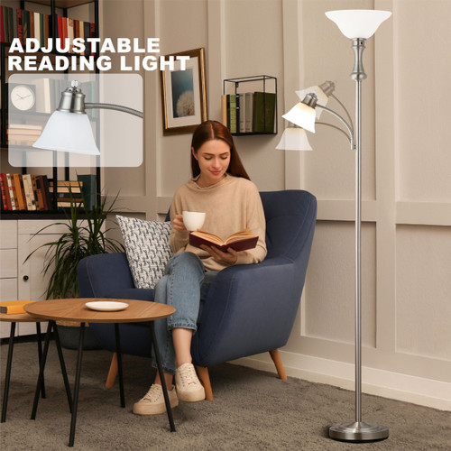 Silver Floor Lamp with Adjustable Angle Reading Lamp-71IN