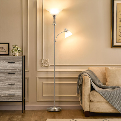 Silver Floor Lamp with Adjustable Angle Reading Lamp-71IN
