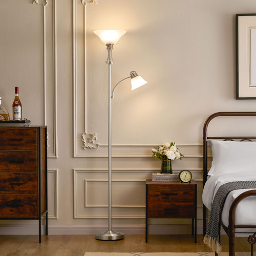 Silver Floor Lamp with Adjustable Angle Reading Lamp-71IN