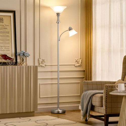 Silver Floor Lamp with Adjustable Angle Reading Lamp-71IN