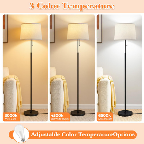 Floor Lamps for Living Room & Bedroom, 60" Modern Tall Standing Lamp, 3CCT