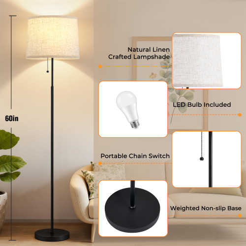 Floor Lamps for Living Room & Bedroom, 60" Modern Tall Standing Lamp, 3CCT