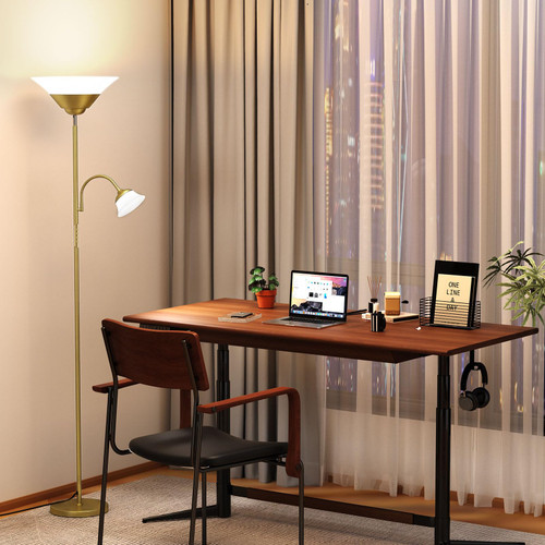 2-in-1 Torchiere Floor Lamp, 34W Super Bright LED Standing Lamp with Remote & Touch Control, 72" Dimmable Adjustable Corner Reading Lamp for Living Room, Bedroom, Office, Gold