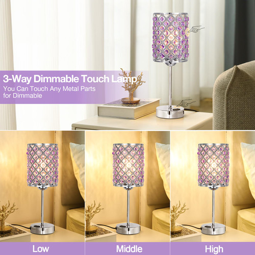 Crystal Lamps for Night Stands, Purple Table Lamp for Bedroom