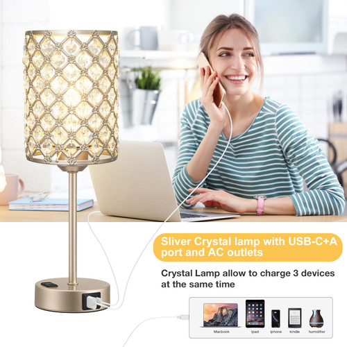 Gold Lamps for Night Stands, Crystal Table Lamp (Bulb Included)