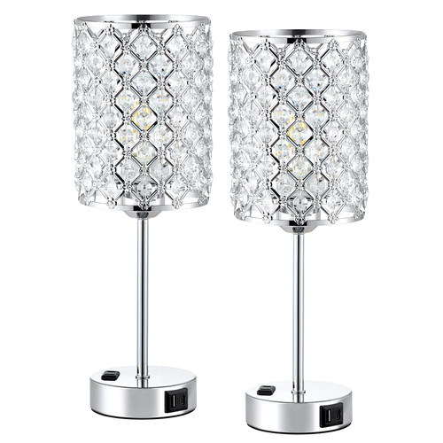 Sliver Crystal Table Lamps for Bedroom Set of 2, Nightstand Touch Lamp