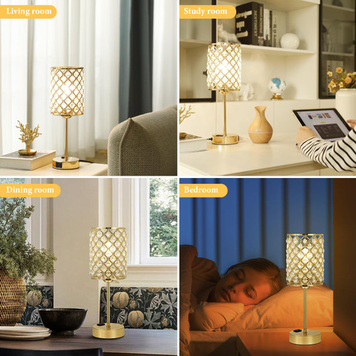Gold Touch Control Crystal Table Lamp Set of 2, Dimmable Nightstand Lamps