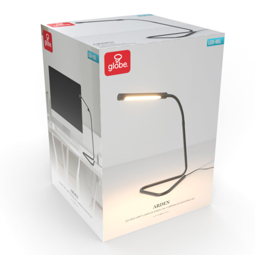 12" LED Integrated Desk Lamp, Adjustable Gooseneck, in-Line On Off Switch, USB Cable Included, 7 Watts, 200 Lumens,Black