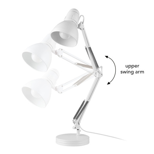 28" Swing Arm Architect Desk Lamp, Matte White, Rotary Switch on Shade, Partially Adjustable Arm, Modern Lighting for Bedroom or Office, Timeless, Indoor Lights