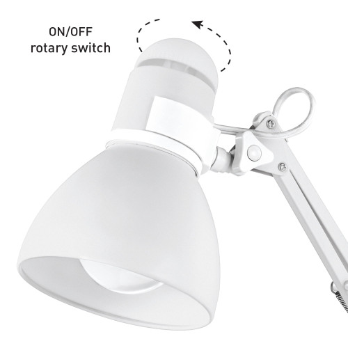 28" Swing Arm Architect Desk Lamp, Matte White, Rotary Switch on Shade, Partially Adjustable Arm, Modern Lighting for Bedroom or Office, Timeless, Indoor Lights