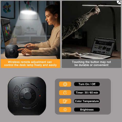 Pro LED Desk Lamp with Remote Control, Eye-Caring CRI95+ Dimmable Light, 3000K–6000K Adjustable Color Temperature, Flexible Angle, Clamp or Base Mount, for Home Office, Reading & Video Calls, 2 Pack