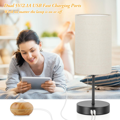 2 Sets Table Lamps with 2 USB, Minimalist Beside Lamps for Bedroom