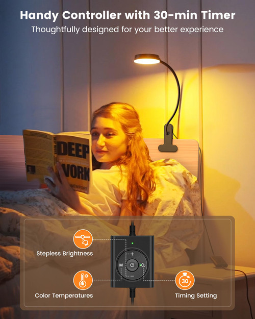 Clip on Light, 3 Colors & 5 Brightness Reading Light for Bed