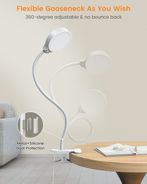 Clip on Light, 3 Colors & 5 Brightness Reading Light for Bed