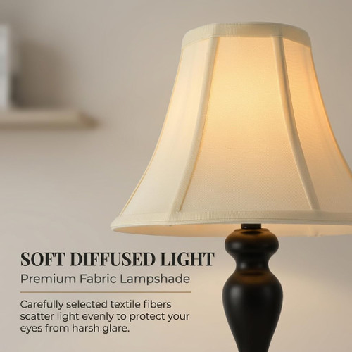 Traditional Table Lamp, Vintage Desk Lamp for Living Room with Fabric Shade, Farmhouse Bedside Lamp Black Finish for Bedroom Hotel Nightstand Office (Pack-01)