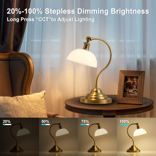 Cordless Table Lamp, Battery Operated Vintage Desk Light, Brass & White