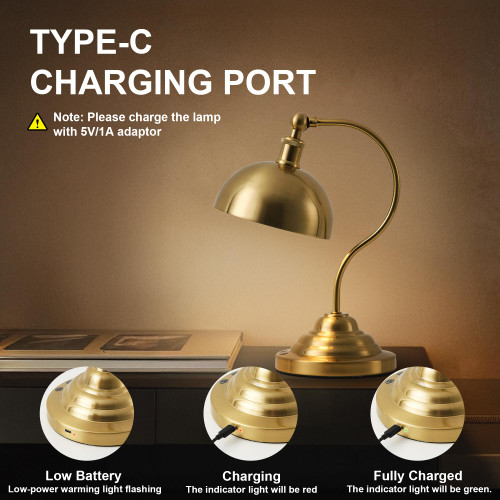 Cordless Table Lamp, Battery Operated Vintage Desk Light, Brass