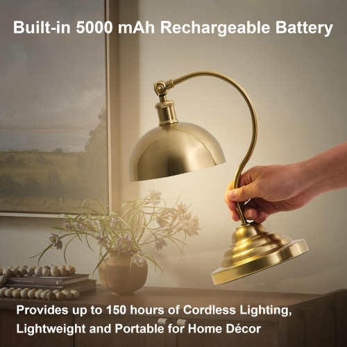 Cordless Table Lamp, Battery Operated Vintage Desk Light, Brass