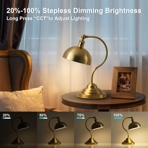 Cordless Table Lamp, Battery Operated Vintage Desk Light, Brass