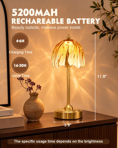 Cordless Flower Table Lamp, 5200mAh Small Rechargeable Touch Lamp