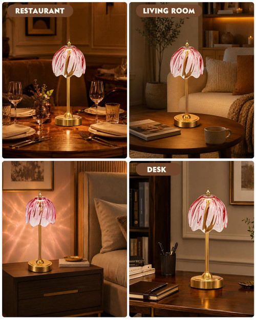 Cordless Flower Table Lamp, 5200mAh Small Rechargeable Touch Lamp