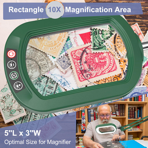 16" Extra Long Magnifying Glass with Light and Clamp, Real Glass, 5 Color Modes, Stepless Dimmable, Lighted Magnifier with Stand Hands Free, LED Swing Arm Desk Lamp for Close Work, Craft, Green