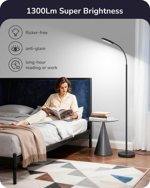 18W LED Floor Lamp for Living Room, Diamond-Surface, Black