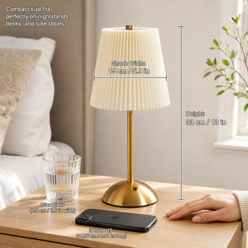 Rechargeable Cordless Table Lamp, 3-Color Dimmable Touch Light, Beige Shade