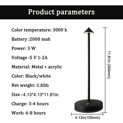 Cordless Table Lamps,Rechargeable Led Touch Bar Lamp, Portable Battery Desk Lamp,2 Level Brightness Dimmable Night Light,Minimalist Design, for Living Room/Restaurant/Couple Dinner/(Black)