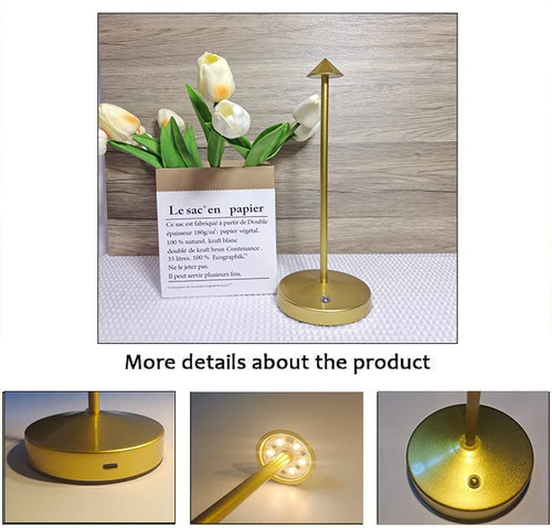 Cordless Table Lamps,Rechargeable Led Touch Bar Lamp,Portable Battery Operated Lamps,Dimmable Small Table Lamps,Minimalist Design,for Living Room/Restaurant/Couple Dinner/(Gold)