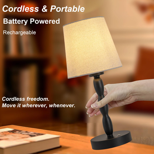 Rechargeable Cordless Table Lamp, 5000mAh Battery Powered Touch Desk Lamp, 3-Level & Stepless Dimmable Night Light, Portable Bedside Lamp for Bedroom, Outdoor, Bulb Included, Black