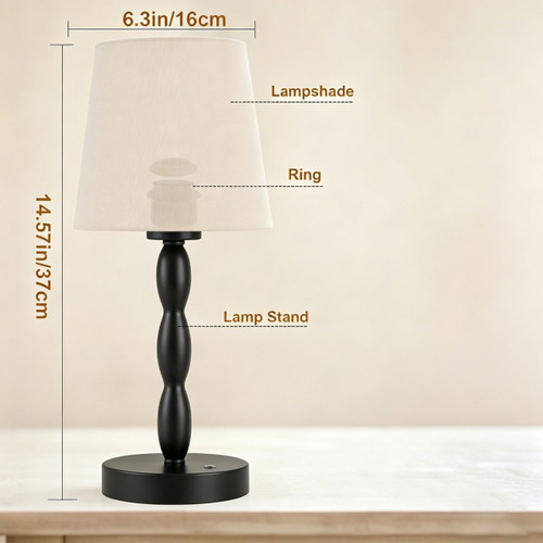 Rechargeable Cordless Table Lamp, 5000mAh Battery Powered Touch Desk Lamp, 3-Level & Stepless Dimmable Night Light, Portable Bedside Lamp for Bedroom, Outdoor, Bulb Included, Black