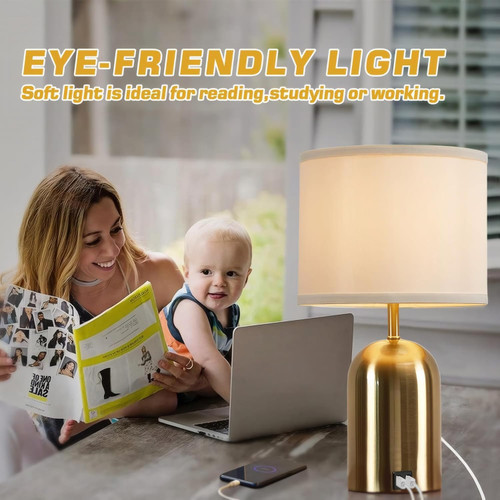 Touch Control Table Lamp, Gold Bedside Table Lamps for Bedroom