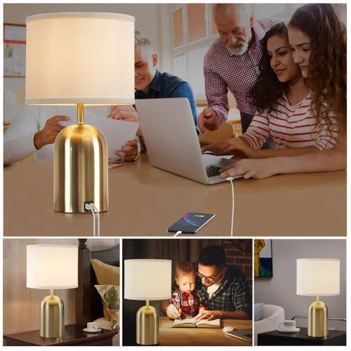 Touch Control Table Lamp, Gold Bedside Table Lamps for Bedroom