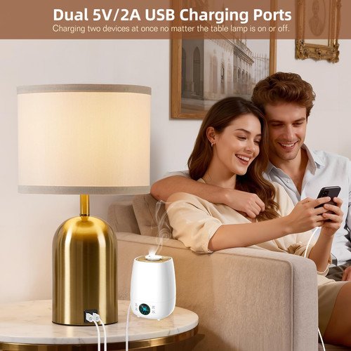 Touch Control Table Lamps Set of 2, Gold Bedside Lamps for Bedroom