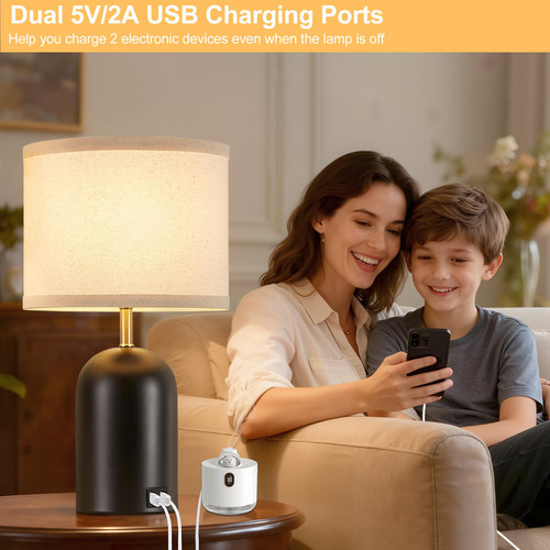 Touch Control Table Lamps Set of 2, Black Bedside Lamps for Bedroom