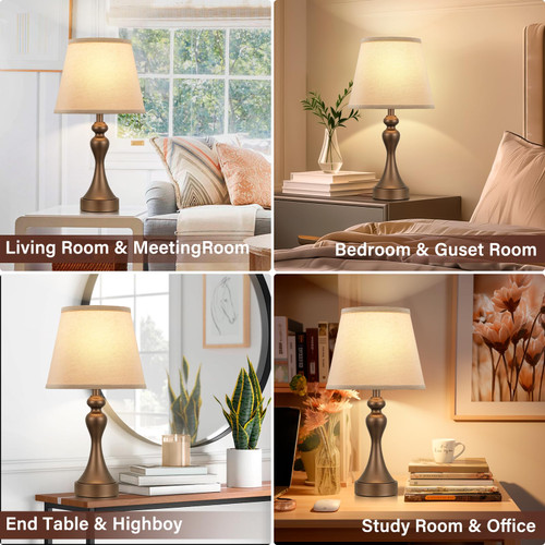 Touch Lamps for Nightstand, 3 Way Dimmable Bedside Lamps with USB C+A Ports